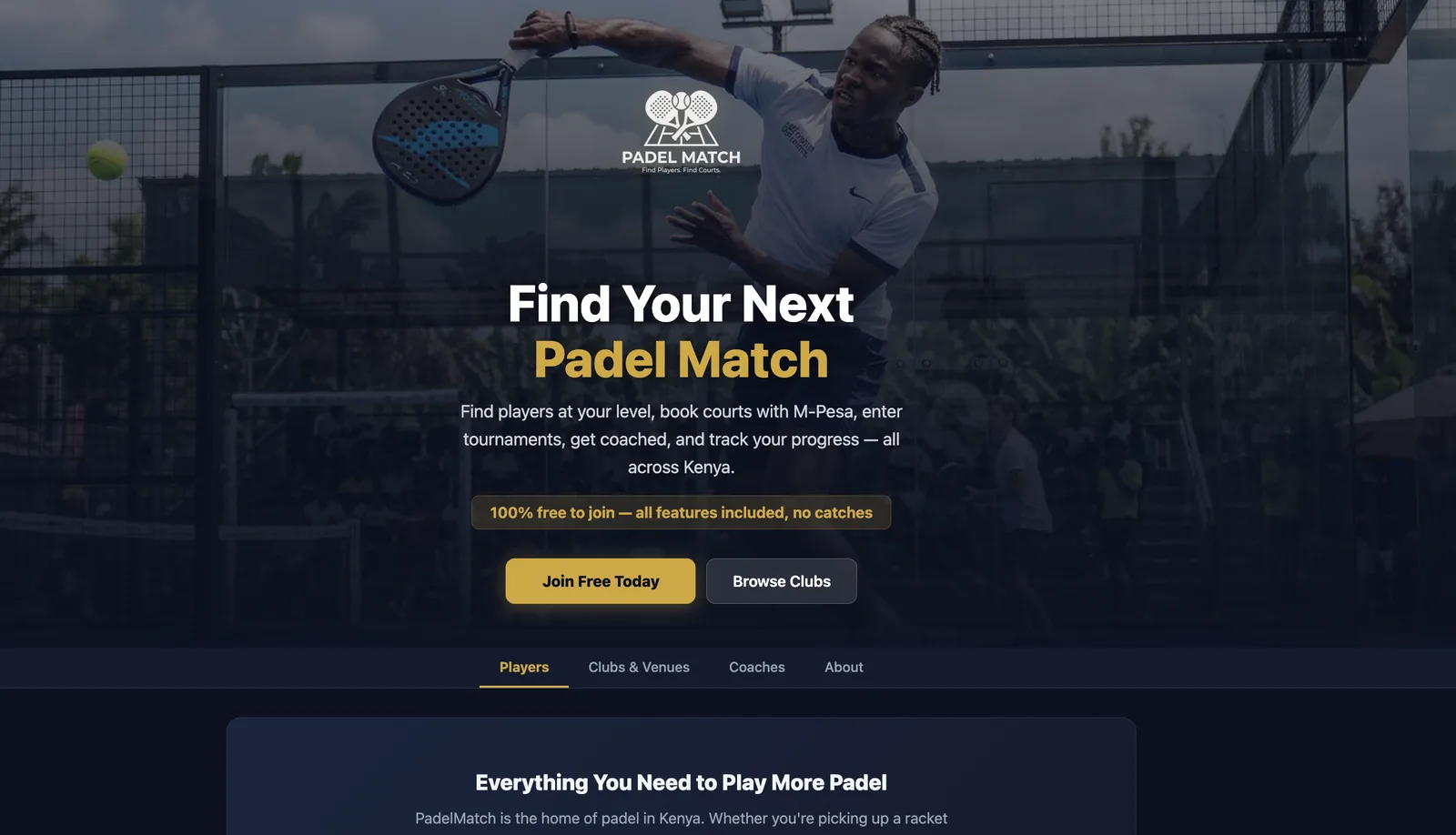 PadelMatch — screenshot of the live platform
