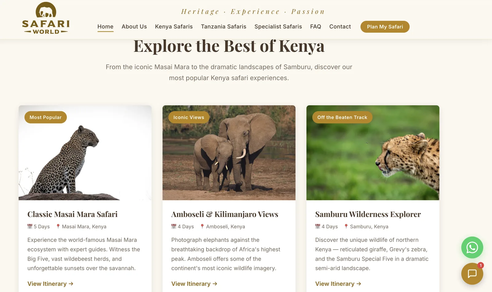 Safari World Africa — screenshot of the live platform
