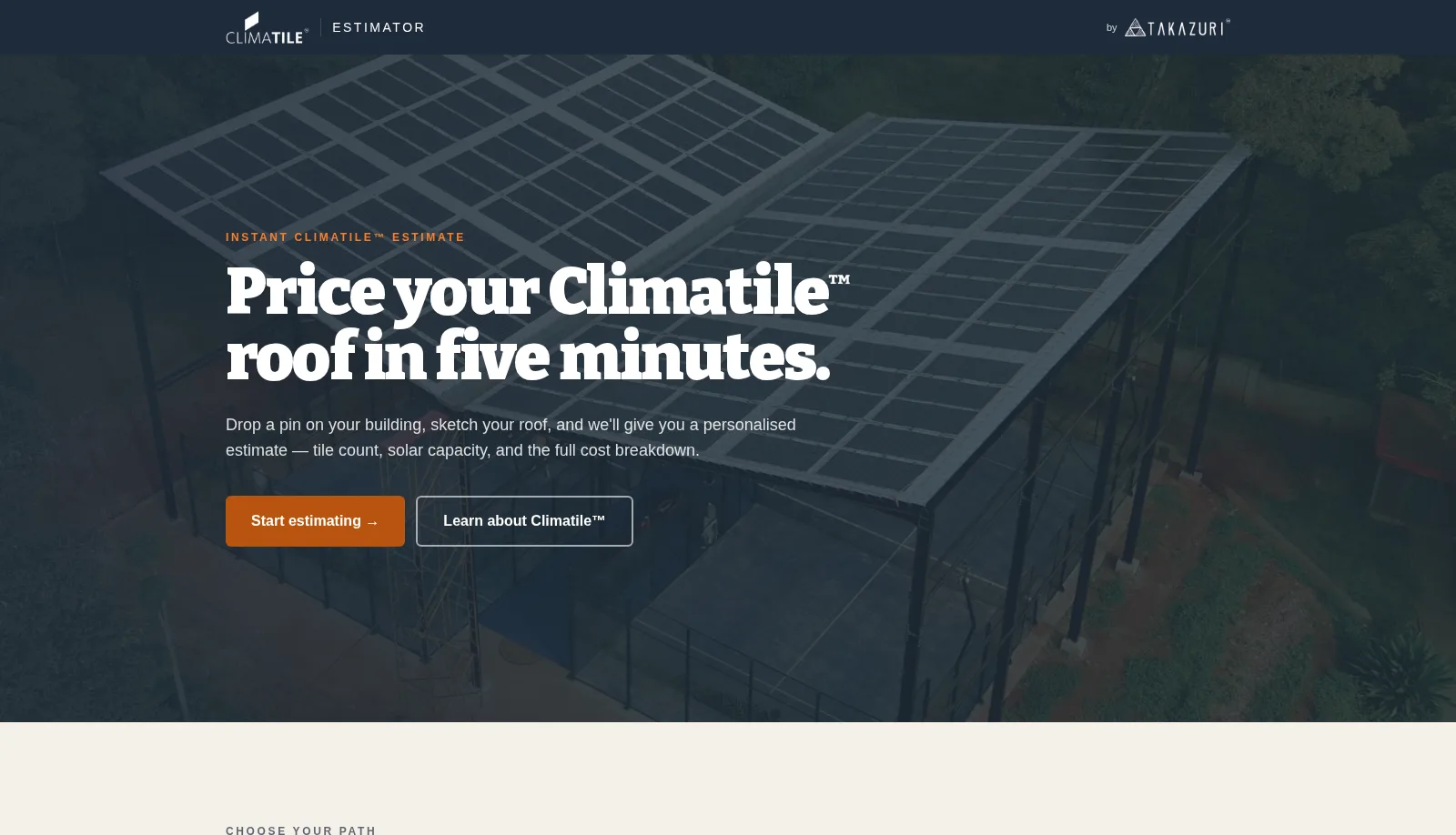 Takazuri — Climatile™ estimator — screenshot of the live platform